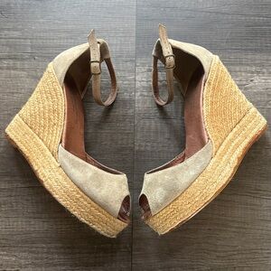 Gaimo Susan Suede Espadrille Wedges Size 7.5 Ankle Strap Jute Made Spain